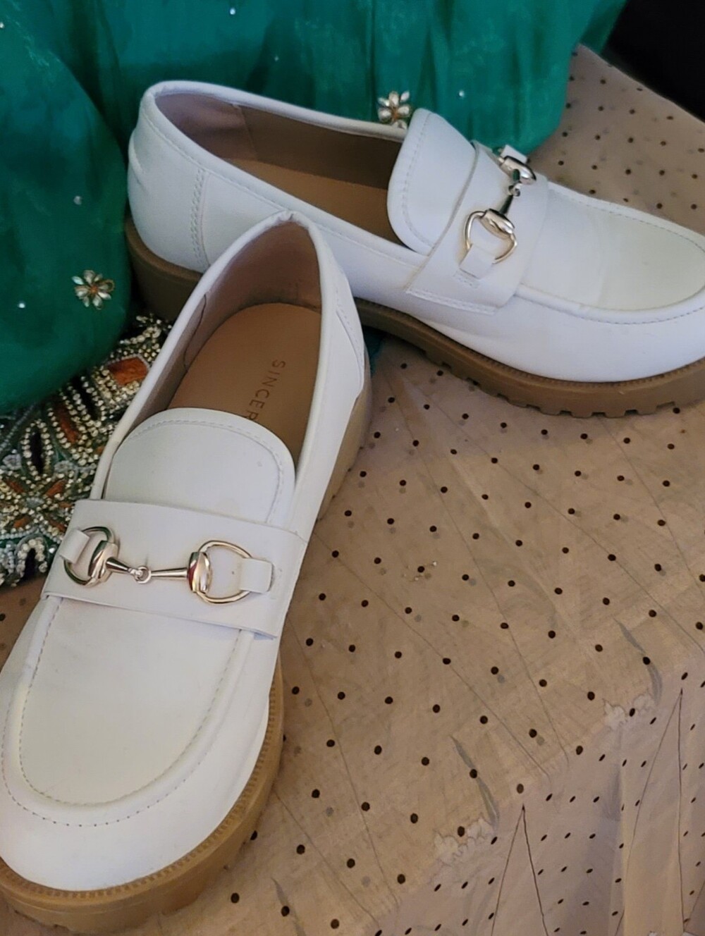 Sincerely Jules White Slip-On Loafers with Gold Accent